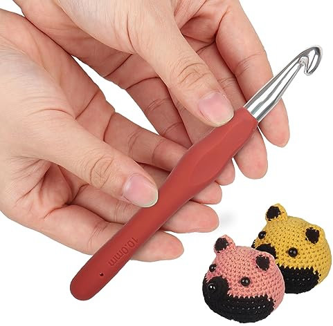 Aeeque 10,0 mm Häkelnadel, 10 cm Häkelnadel Set, Aluminium Häkelnadeln mit Gummigriff, Leicht TPR Häkelnadeln für Arthritis, Bunt Häkelnadel Metal zum Häkeln Decke, Mützen, Kissen, Pullover, Schal