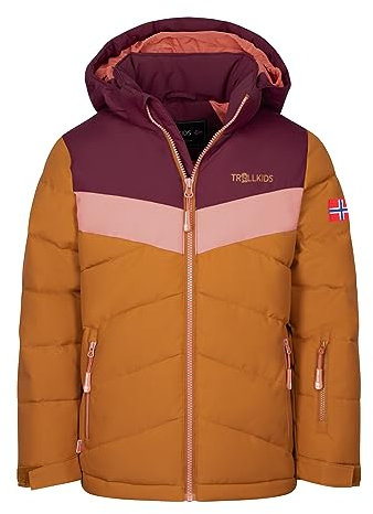Trollkids Mädchen Winterjacke Gryllefjord, Burgunderrot/Karamell-Braun/Lachsrosa, Größe 164