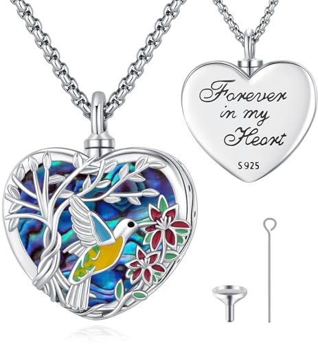 Eusense Kolibri Urne Halskette Baum des Lebens Urnen Anhänger 925 Sterling Silber Urne Halskette für Asche Schmuck Memorial Asche Anhänger für Frauen Männer Mensch Haustier Hund Katze Keepsake