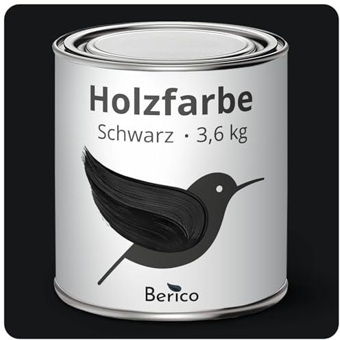 Berico Holzfarbe - Schwarz - 3,6 Kg - 4in1 Premium Holzlack inkl. Grundierung & Decklack - Für Innen und Außen - Robust & Wetterfest