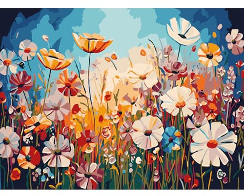 AIRDEA Fleurs Sauvages Peinture Numero Adulte, DIY Kit Activité Manuelle Peinture Acrylique, Peinture par Numero Adulte avec Pinceaux et Acryliques pour la Décoration Maison 40x30 cm (Pas de Cadre)
