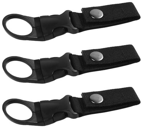 3PCS Bottle Buckle Clip, Hanging Buckle Portable Water Bottle Ring Holder, Outdoor Bottle Holder Belt, Carabiner Nylon Webbing Buckle Strap Clip for Outdoor Camping Mountaineering Hiking (Black)