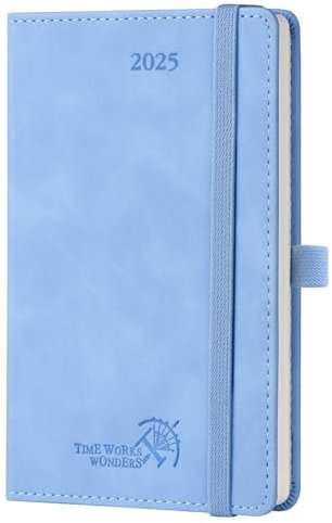 POPRUN Taschenkalender 2025 Klein Softcover mit PU-Leder, ca. A6 (16 x 10,5 cm) - Kalender 2025 Buchkalender Notizbuch (Jan.2025-Dez.2025) mit 100 GSM Papier - Cyanblau