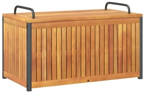 vidaXL Gartenbox, Kissenbox mit Stauraum Griff, Auflagenbox für Garten Terrasse, Gartentruhe Kissentruhe Terrassenbox, Massivholz Akazie Stahl