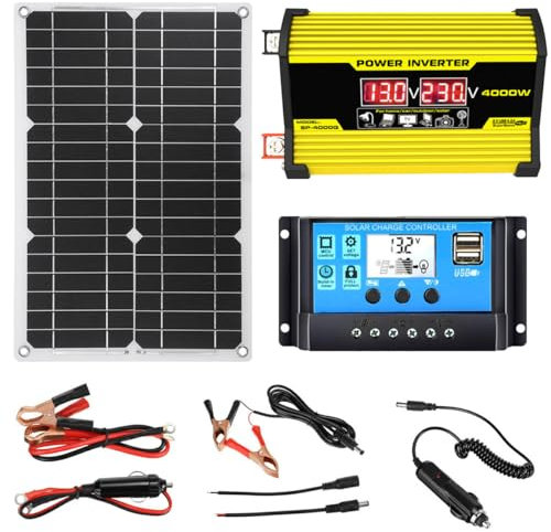 moupeaktain Kit Completo di Energia Solare, Pannello Solare da 400W E Kit Inverter Convertitore, Convertitore di Energia Solare da 12V a 110/220V, Controller 30A con 2 Porte USB,Yellow