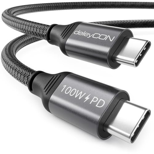 deleyCON 1,5m USB C Cable PD3.0 (100W Carga Rápida) Cable de Carga - C a C - para iPhone 16 15 Pro Max Samsung S25 S24 S23 S22 Pixel iPad Pro MacBook Air Tablets Switch PS5