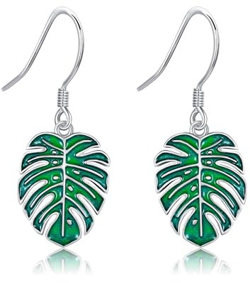 VENACOLY Monstera Earrings 925 Sterling Silver Monstera Plant Dangle Drop Earrings Jewellery Gift for Women Monstera Lovers