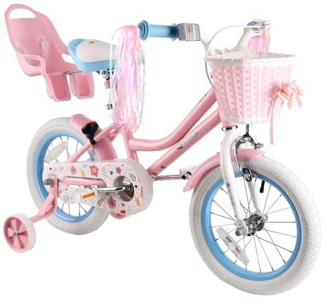 RULLY 16 Daisy Fahrrad für 4 5 6 7 Jahre alte Mädchen, 16 Kinderfahrrad mit Stützrädern und Korb, Rosa