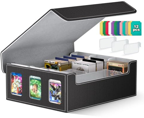 JUOIFIP Caja de Cartas para MTG, Card Deck Box para 1800+ Cartas Con Compartimento, Separación magnética con Cuero de PU para Cartas de Magic Commander TCG