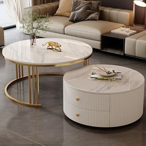 KLYDBMYT Modern Round Nesting Coffee Tables Set of 2 with Large Storage, Easy Maintenance for Living Room, Bedroom, Office, Balcony, Apartment Use(Motley-U,23.6 * 13.7+31.4 * 17.7IN)