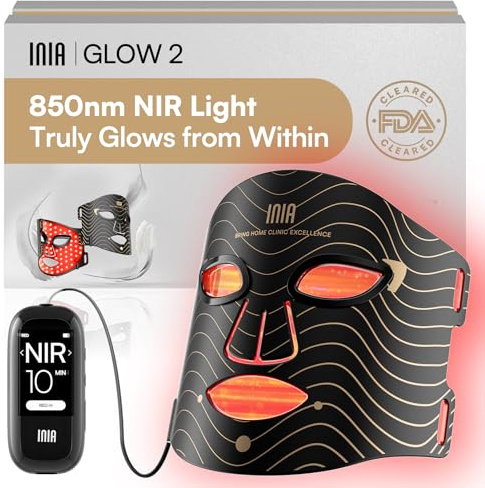 INIA LED Maske Gesicht – LED Gesichtsmaske Lichttherapie mit 4 Modi, 850 nm NIR, rote und blaue, 220 Perlen Red Light Therapy Face Mask, Aufladbar Rotlicht Maske Gesicht (2600 mAh) für Anti-Aging