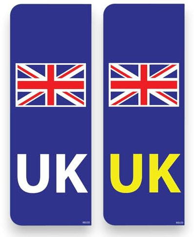 Twin Pack - Sticker Gold - UK Car Number Plate Sticker for Europe - Self Adhesive, l Van Camper Lorry Caravan Trailor Union Jack SG122-3