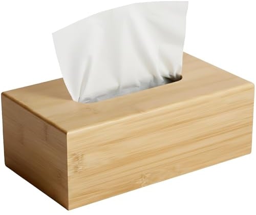 CLP Scatola Porta Fazzoletti in Legno Naturale Kalmia, Dispenser in Bambù per Bagno e Cucina, Ricaricabile, Colore:natura