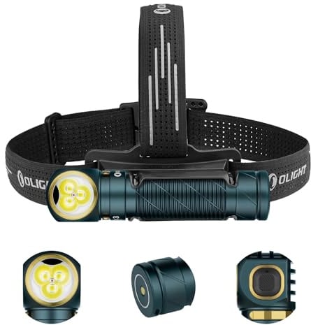 OLIGHT Perun 3 Stirnlampe aufladbar, 3000 Lumen, bis zu 20 Tage Laufzeit | 7 Lichtmodi, Superhell Kopflampe wandern mit rotlicht, Sensor und Stirnband, Mini Headlampe für Camping, Jagd, IP68,Traumblau