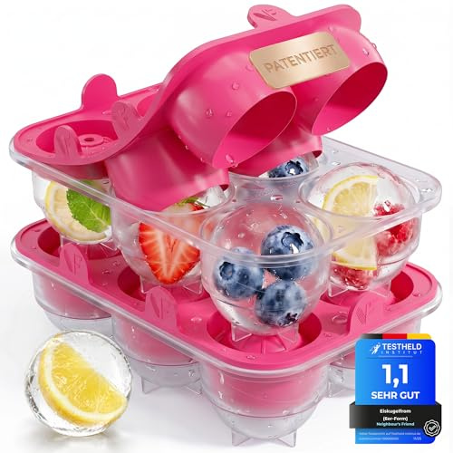 Neighbour’s Friend® Pink Eiskugelform XL 2er Set – Stylische patentierte Eiswürfelform für Cocktails, Infused Water & Iced Coffee – 12 große runde Eiswürfel Platinsilikon – BPA-frei