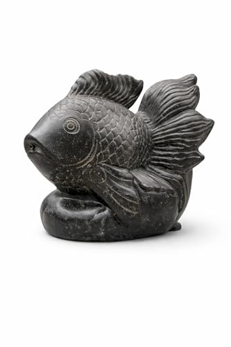 FaHome Koi Fisch Springbrunnen – Garten Terrasse Teich Deko – Wetterfest – Stein Figur Wasserspiel – 54x42x60 cm