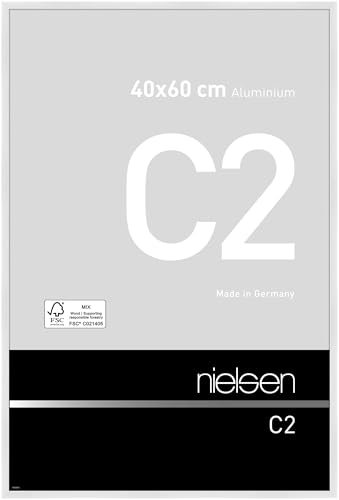 nielsen Bilderrahmen, 40 x 60 cm, Aluminium, Weiß glanz, Posterrahmen zum Aufhängen im Hoch- & Querformat, Echtglas, C2