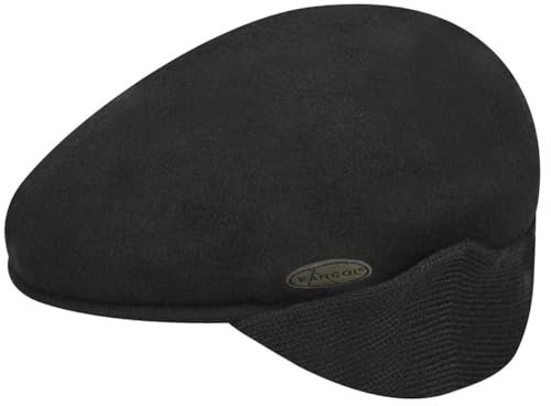 Kangol Das Original Flatcap 504 Earflaps Schiebermütze Schirmmütze Herrencap Wollcap Ohrenklappen (XL (60-61 cm) - schwarz)