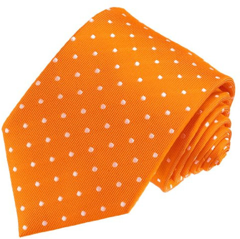 Lorenzo Cana - Luxuriöse Marken Krawatte Orange - Punkte Weiss, Seidenkrawatte Markenkrawatte 100% Seide gepunktet - 8454577