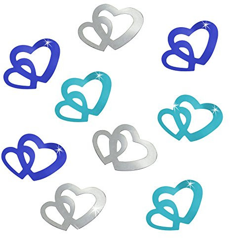 Oblique-Unique®100 Stk Deko Doppel Herzen im Farbmix Blau, Türkis und Silber Streuteile Scrapbooking Tischdeko Streudeko Hochzeit