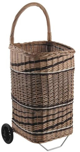 AUBRY GASPARD - Chariot à Bûches en Osier Foncé sur Roulettes - Osier Naturel Noir et Blanc - Panier 44x44x65 cm - Hauteur Totale 106 cm - Anse Inarrachable - Fond Antipoussière - Roues Caoutchouc