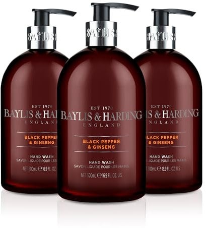 Baylis & Harding Black Pepper and Ginseng Hand Wash, 500 ml (Pack of 3) - Vegan Friendly