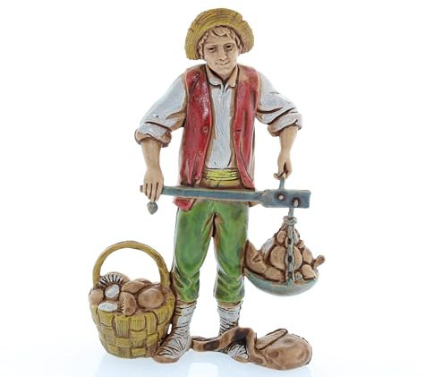 Moranduzzo Fruttivendolo con Bilancia per Presepe da Cm 10 Scala 1:20 - Statuine Presepe Indistruttibili - Stile 700', Pittura Rifinita a Mano, Prodotto Ufficiale, Made in Italy, Scultore M. Landi