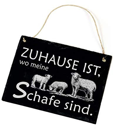 Schafe Schild aus Schiefer mit Spruch - Zuhause ist, wo meine Schafe sind - Schiefertafel Dekotafel 22x16cm | Dekolando