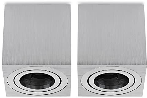 Sweet Led Aufbauspots Eckig GU10 Schwenkbare Aluminium Deckenspots Ø80mm, Höhe 84mm 230V Deckenstrahler für LED oder Halogen Aufputz Silber Gebürstet 2er Set Ohne Leuchtmittel