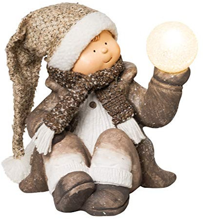 Wichtelstube-Kollektion XL Deko Figur mit LED beleuchtet Junge Weihnachtsfigur 32cm Keramikfigur Weihnachten Gartenfigur