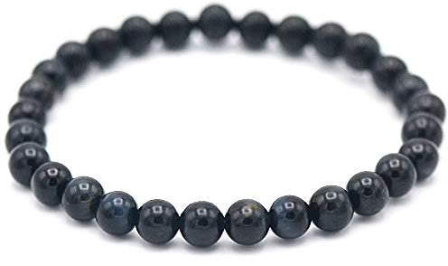 MINERAL MIRACLES Armband, runde Perlen, 6 mm, Naturstein, französische Handwerkskunst, mehr als 60 Auswahlmöglichkeiten (Falkenauge 6 mm)