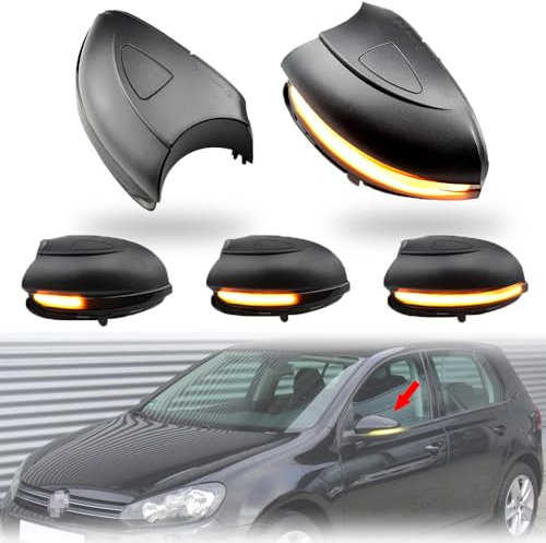 MKptopia Sequentielle dynamische Seitenspiegel-Blinker-Seitenspiegelabdeckung, kompatibel mit V-W Golf 6 (schwarz (ohne Löcher))
