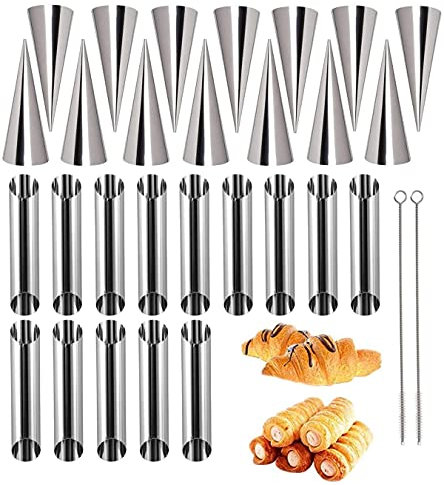 28 Pz Cannoli Tubi Set, Cannoli Form tubi Cream Roll Mold Acciaio Inox Antiaderente Coni Baking Mold Croissant Stampi Pasticceria per Torte Pane Cream Horn Roll Mold