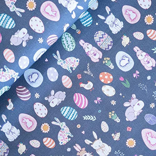 14,90 /m Stoff Ostern Muster | Dekostoff Osterstoff Popeline | Osterhase Ostereier Muster (Osterwelt grau)