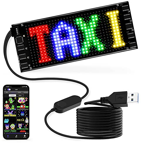 RAYHOME Panneau LED pour voiture, 17,8 x 7,6 cm, panneau matriciel LED flexible, USB, 5 V, Bluetooth, contrôle des applications, panneau de défilement programmable pour voiture, fête, mariage
