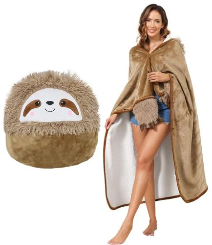 MSISILY Faultier Kuscheldecke, Tragbare Decke Faultier Geschenk für Frauen, Sofadecke Sloth Kuscheldecke Flauschig, Cartoon Faultier Kuscheldecke mit Kapuze und Ärmeln