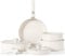 Florosa Keramik Töpfe & Pfanne 9-teilig, Ungiftiges Kochgeschirr Set, Antihaft beschichtete Pfanne mit Deckel & abnehmbaren Griffen, Induktion und backofengeeignet, PTFE and PFOA Frei, Creme