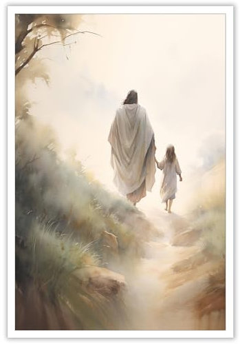 HGNSVRJX Jesus Wandkunst Leinwand Gemälde Follow Me Jesus Bild Jesus Walking Art Göttliche Barmherzigkeit Poster Drucke Christliche Wanddekoration für Schlafzimmer Wohnzimmer Kinderzimmer