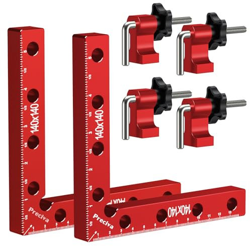90 Grad Positionierwinkel, Preciva 2 Stück Rechtwinklige Klemmen aus Aluminiumlegierung (14 cm/5,5 Zoll), Holzbearbeitungswerkzeuge Zimmermannswinkel für Holzbearbeitung, Heimwerken, Handwerk (Rot)