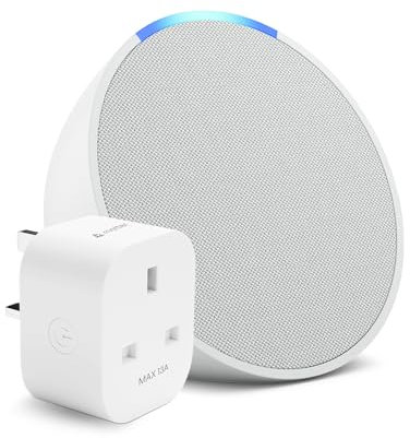 Echo Pop | Glacier White + Meross Matter Smart Plug, Works with Alexa - Smart Home Starter Kit