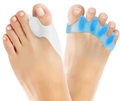 2 Paar Zehenspreizer Silikon un 2 Paar Hallux Valgus Zehenspreizer,für überlappende Zehen,Zehenspreizer für alle Zehen,Gemilderte Fußschmerz den Reibung(Blau und Weiß)