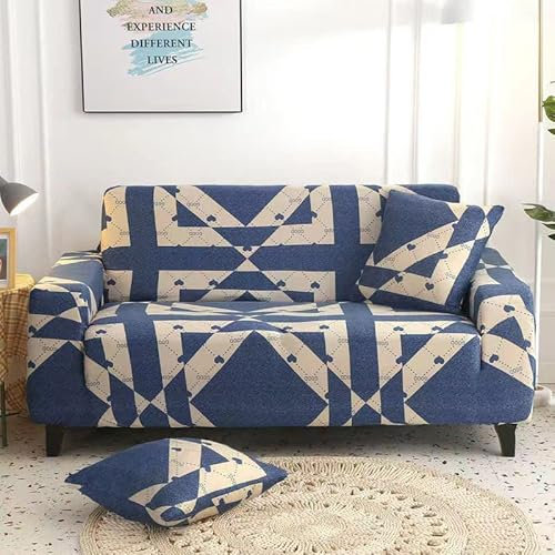 Sofaschoner Blau Gelb Sofaüberwurf Weich Spandex Sofaschoner rutschfest Couch Überwurf Waschbare Sofa Überzug Sofabezug mit Elastischen Riemen Sofabezug L Form Universelle 3 Sitzer