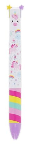 Legami - Penna Click&Clack a Due Colori, Tema Unicorn, Inchiostro Viola e Rosa, Penna a Scatto, Ideale per Scuola Ufficio Casa, Bicolore, Diametro Punta 1 mm