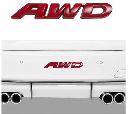 Ohleats AWD-Emblem-Aufkleber, 3D-Metall-Auto-Abzeichen-Aufkleber für Kofferraum, Heckklappe, Motorhaube, cooles Fahrzeug-Außenemblem, Dekoration, Aufkleber für SUV, LKW, universelles Autozubehör (rot)