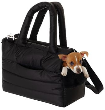Hundetasche, Welpentasche - Tragetasche für kleinen und mittleren Hund, Katze - S - bis 5 kg, Tasche für unterwegs, Hundetrage mit Karabiner, Dog Carrier, Transporttasche, schwarz