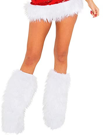 HKYFNNBW - Damen Plüsch-Beinschlaufen, Kunstfell-Beine, einfarbig, weich, gemütlich, pelzig, Winter, warme Beinstulpen, weiß, One size