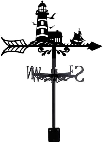 SUPERDANT Leuchtturm Wetterhahn Kleines Boot Wetterfahne Möwen Weather Vane Aus Metall Garten Bauernhaus Dekorativer Weathervane Für Den Außenbereich Wetterfahnen Für Hof Scheune Garten Terrassendekor