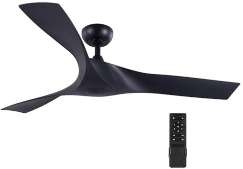 VONLUCE Ventilador de Techo de 132 cm sin Luz y Mando a Distancia, Ventilador Moderno de 3 Aspas con Temporizador, 6 Velocidades, Motor Reversible, Diseño Bajo para Salón, Cocina o Dormitorio Negro