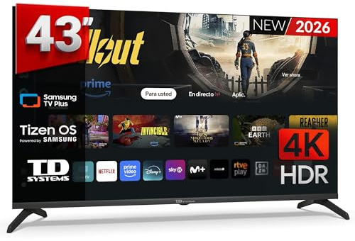 TD Systems - Smart TV 43 Pulgadas 4k Samsung TV Tizen OS 8.0. Triple Tuner (DVB-T2/C/S2). Televisores con Samsung Smart TV Gaming Hub. Televisión del 2026 - M43C22TIZEN