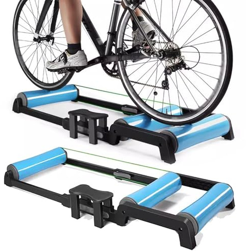 Fahrrad-Klapprollen Heimtrainer, zusammenklappbarer Fahrradständer, Fahrradständer mit leisen PP-Trommeln, einziehbare Fahrradrollen für Training und Fitness
